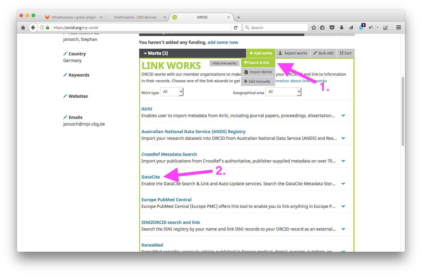 orcid profile add content