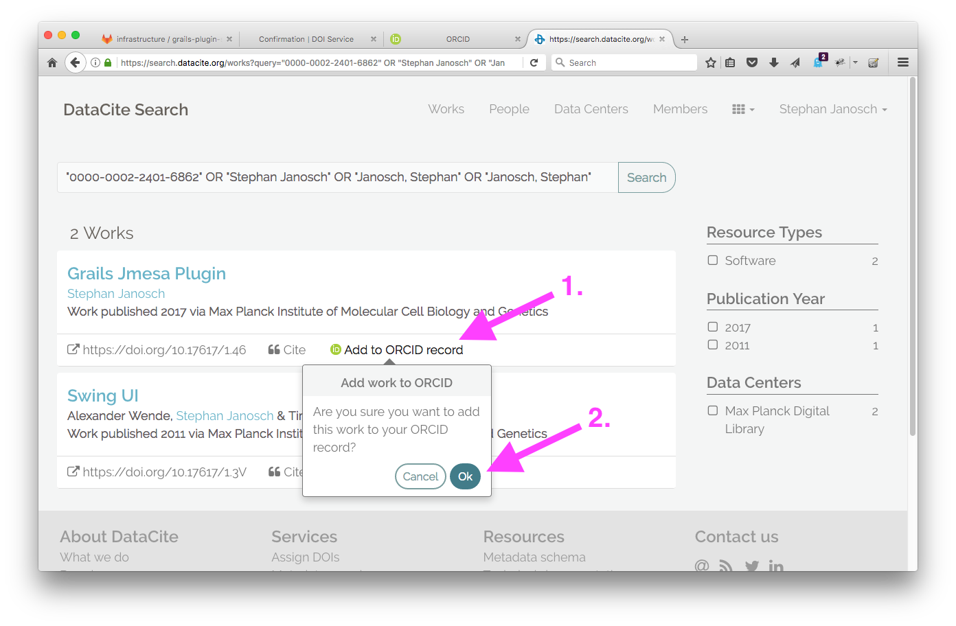 datacite add to ORCID record